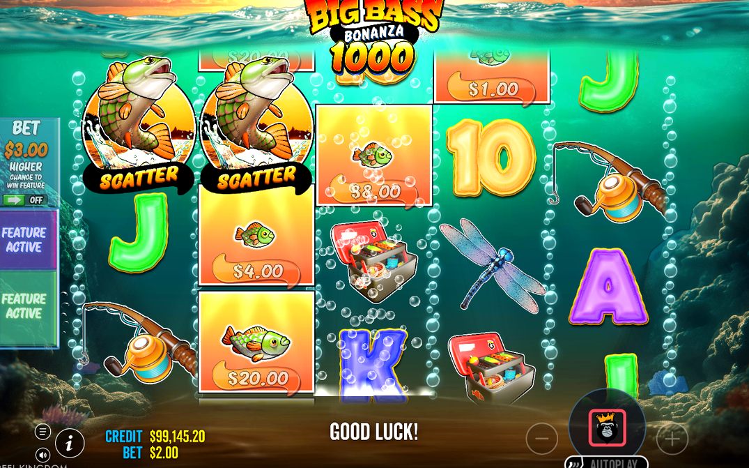Free Spins med Wild Fisherman aktiv på alla fem hjul